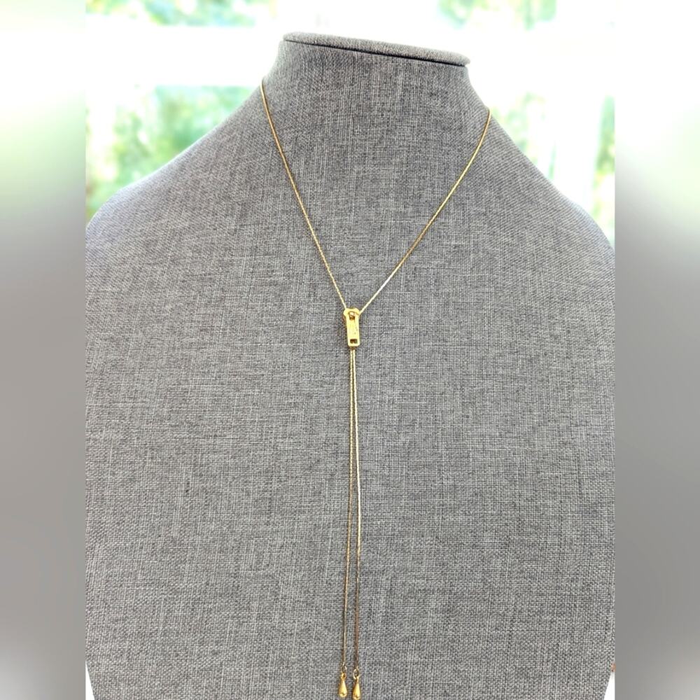 Vintage Estate Gold Tone Unique Zipper Adjustable Slide Bolo Style Necklace